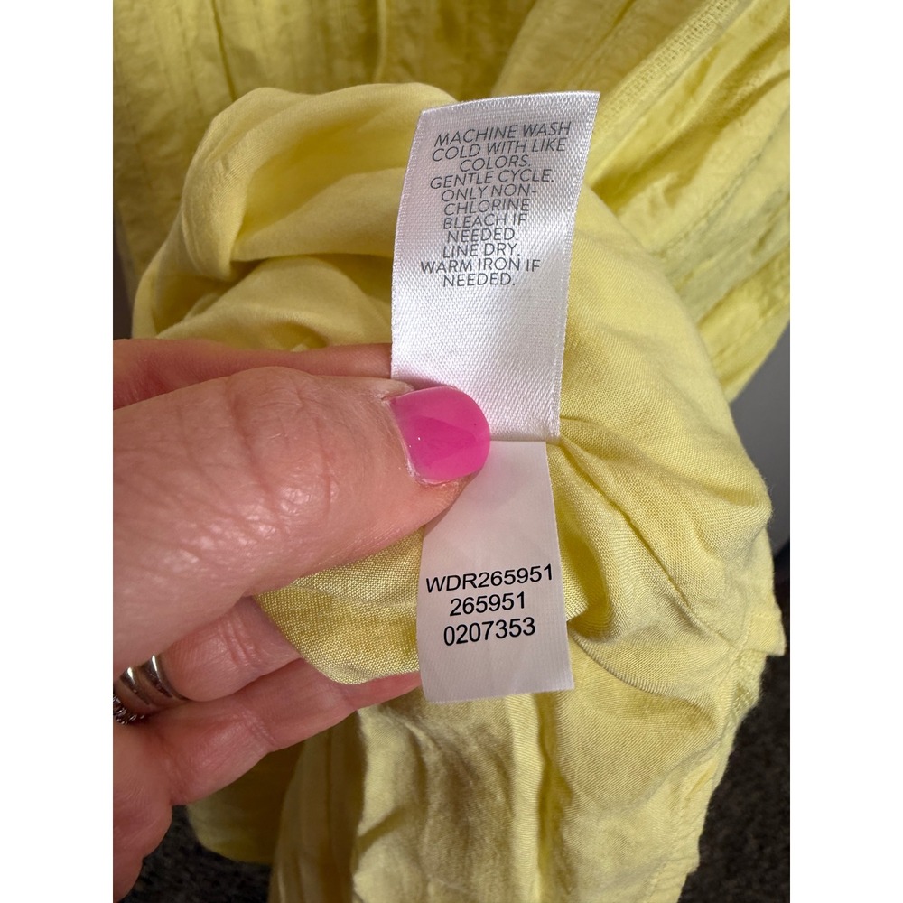 J. Jill Cotton Blend Textured Stripe Tiered Ruffle Midi Dress Modest Yellow L - Picture 9 of 9